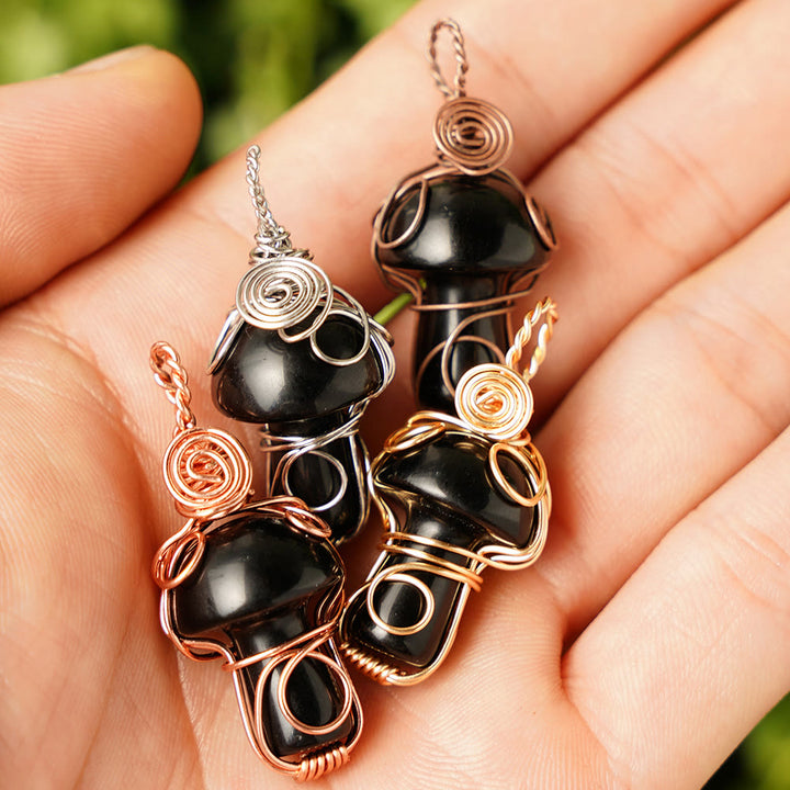 Olivenorma Natural Healing Stone Mushroom Necklace - Obsidian - Rose Gold Thread - image 18