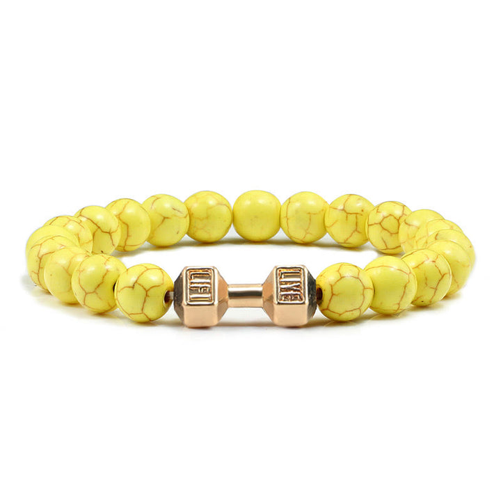 Olivenorma "Live Life" Dumbbells Natural Stone Beads Bracelet - Yellow Turquoise - Golden Barbell - 21cm - image 38