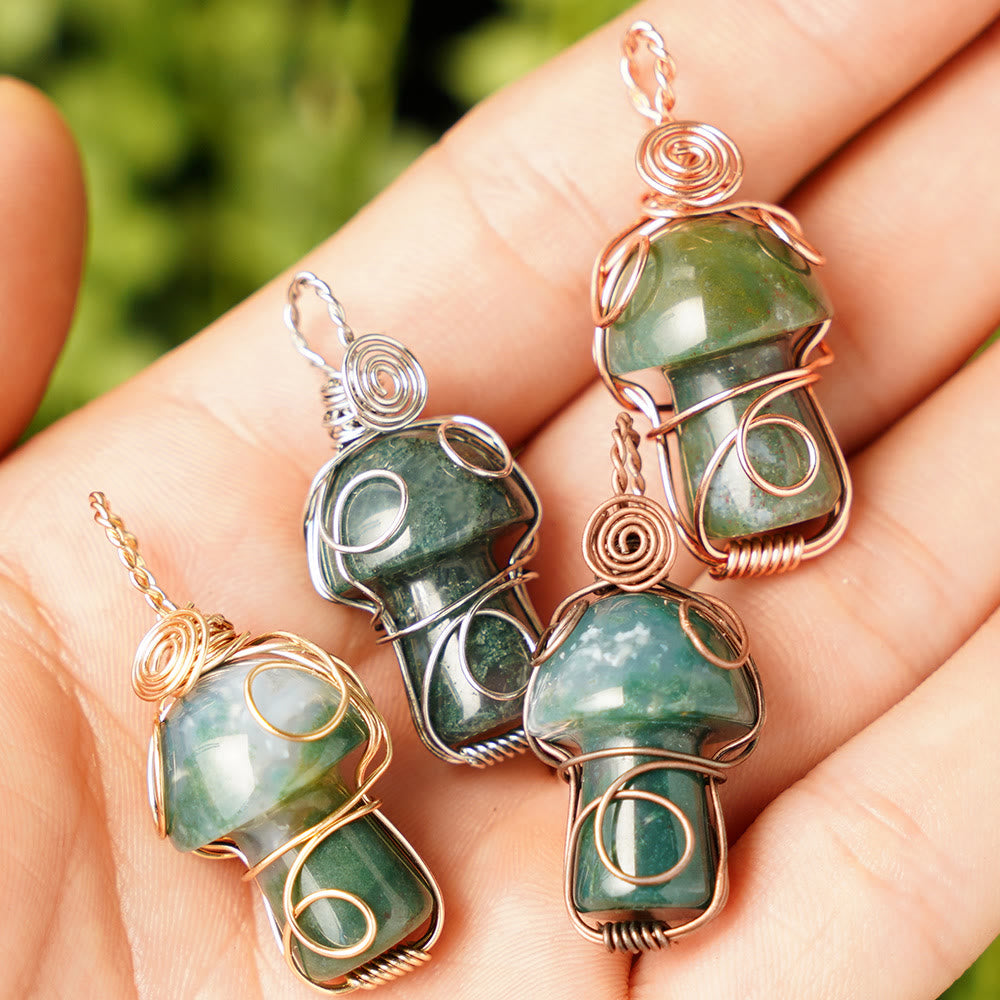Olivenorma Natural Healing Stone Mushroom Necklace - Moss Agate - Rose Gold Thread - image 42