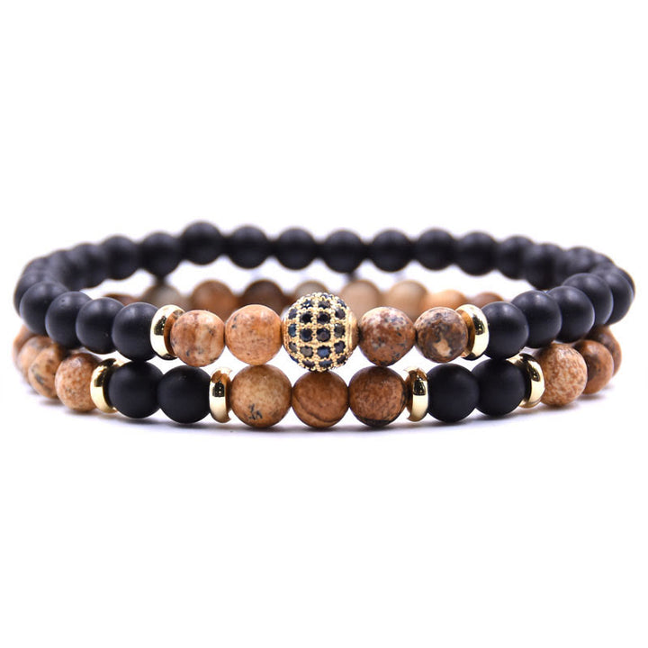 Olivenorma Natural Crystal Two Layer Beaded Men Bracelet