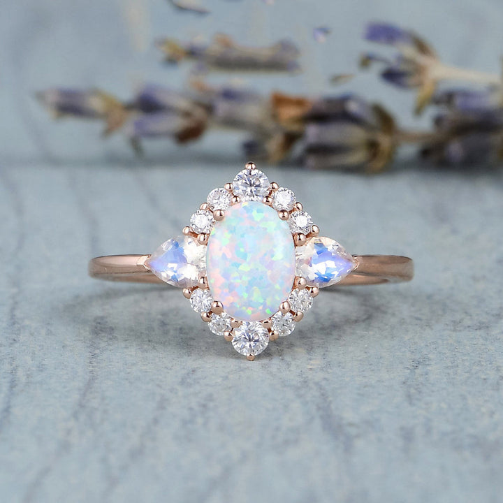 Olivenorma Opal Moonstone White Zircon Womens Ring