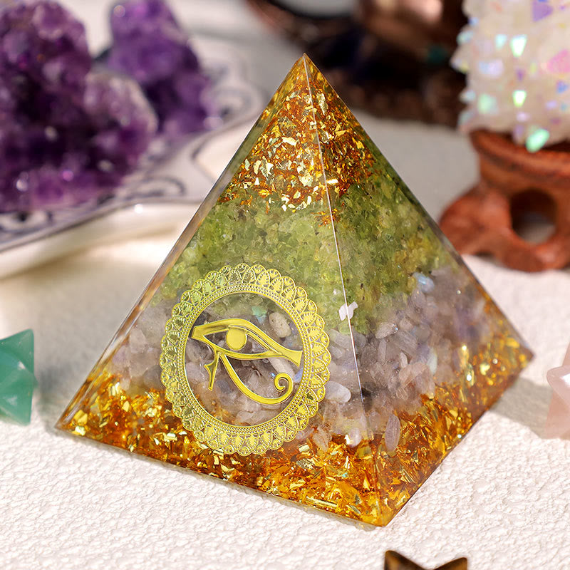 Olivenorma Prehnite Moonstone Eye Of Horus Orgone Pyramid