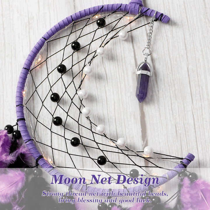 Olivenorma Amethyst Obsidian Moon Feather Dream Catcher