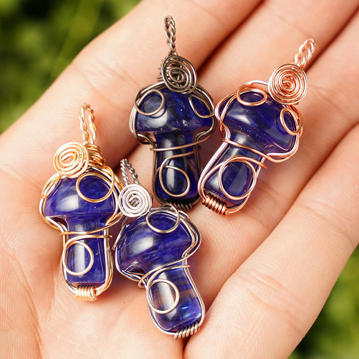 Olivenorma Natural Healing Stone Mushroom Necklace - Blue Smelting Quartz - Rose Gold Thread - image 29