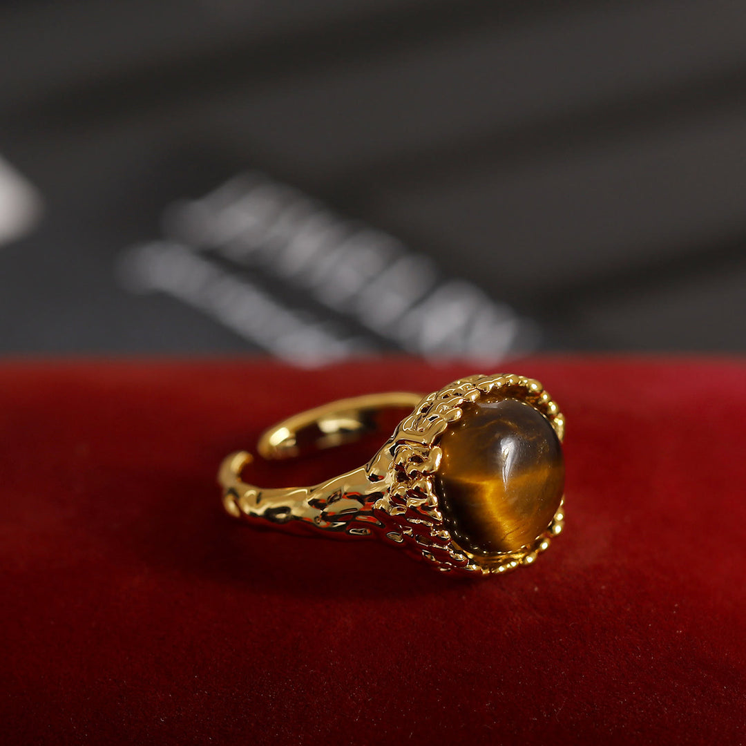 Olivenorma Natural Tiger Eye Stone Vintage Open Ring