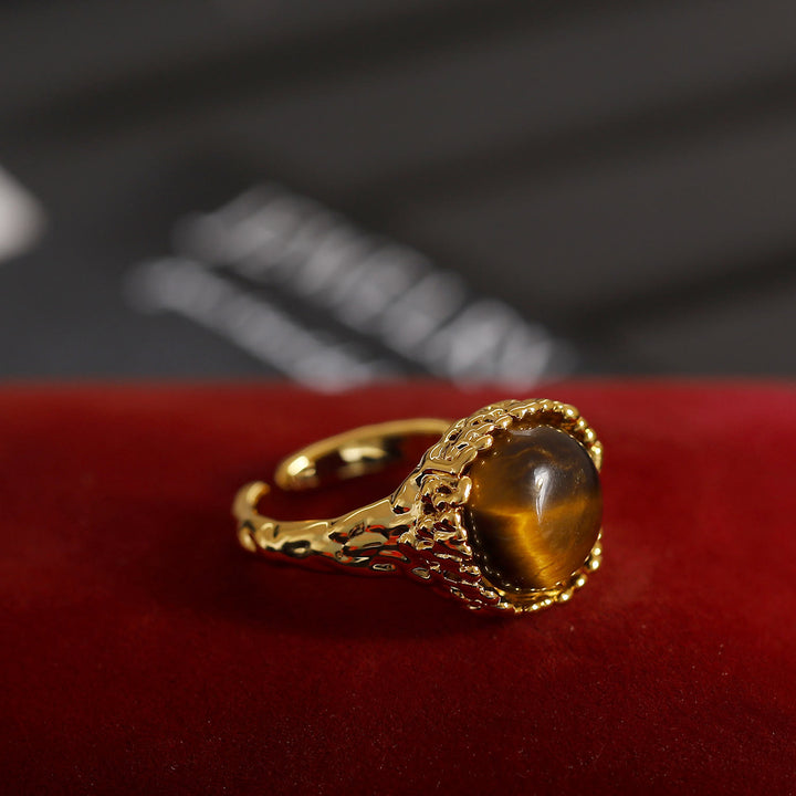 Olivenorma Natural Tiger Eye Stone Vintage Open Ring