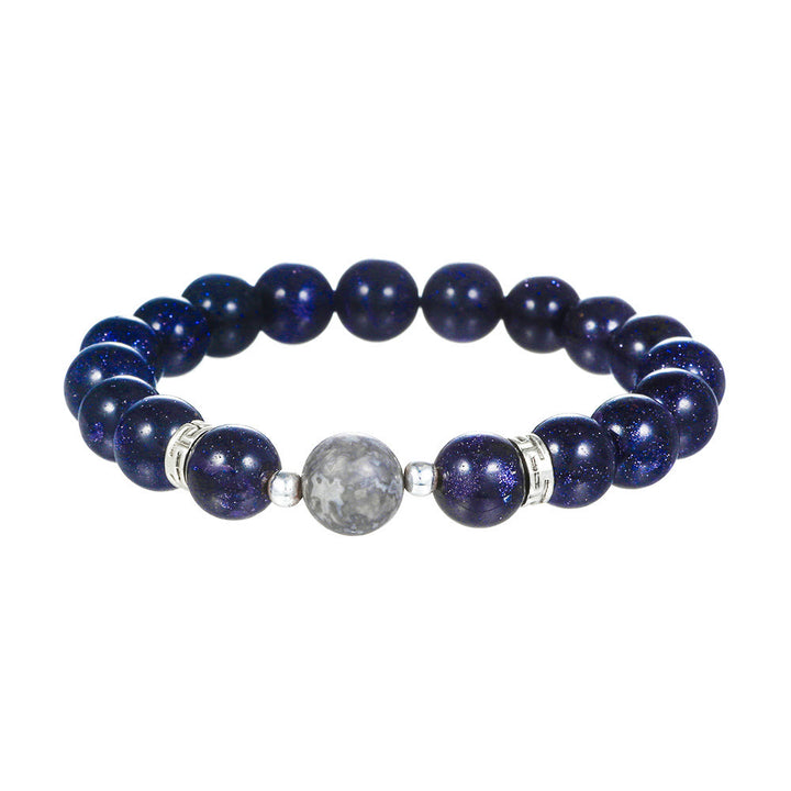 Olivenorma Blue Sandstone Obsidian 6mm Beaded Star and Moon Bracelet