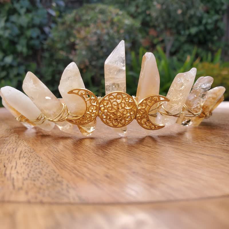 Olivenorma Citrine Crown with Gold Moon Phase Crystal Crown