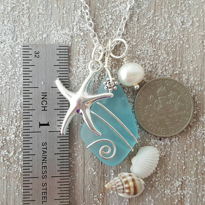 Olivenorma Sea Glass Pearl Starfish Necklace