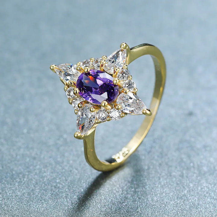 FREE Today: Elegant Amethyst with Zircon Gold Ring  - image 1