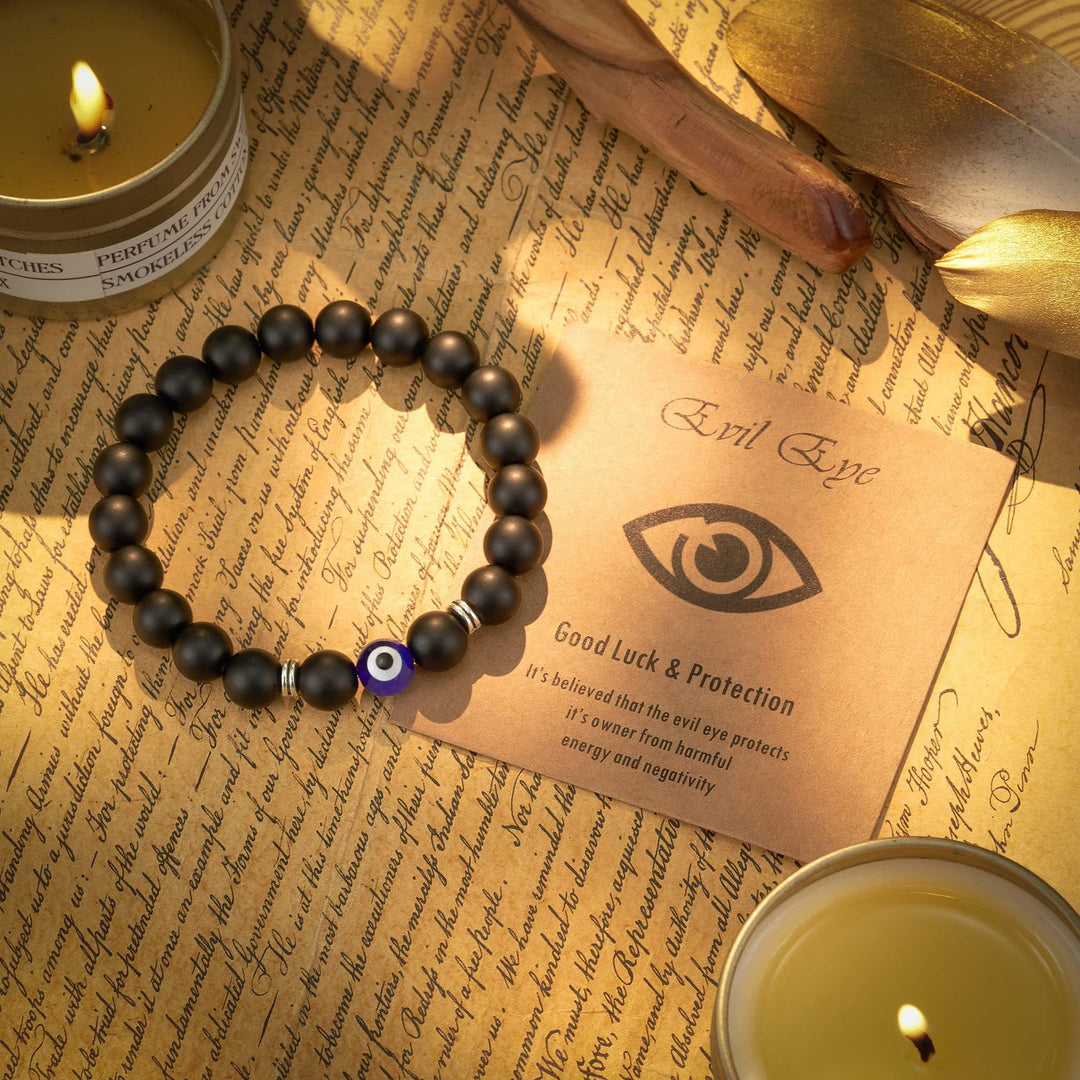 Olivenorma Tiger Eye Obsidian Evil Eye Beaded Mens Bracelet