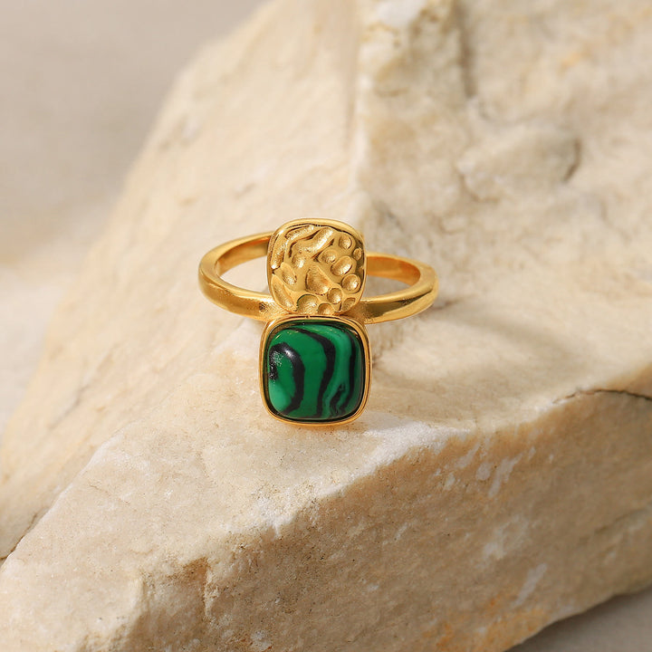 Olivenorma Gold Green Natural Malachite Open Ring Set