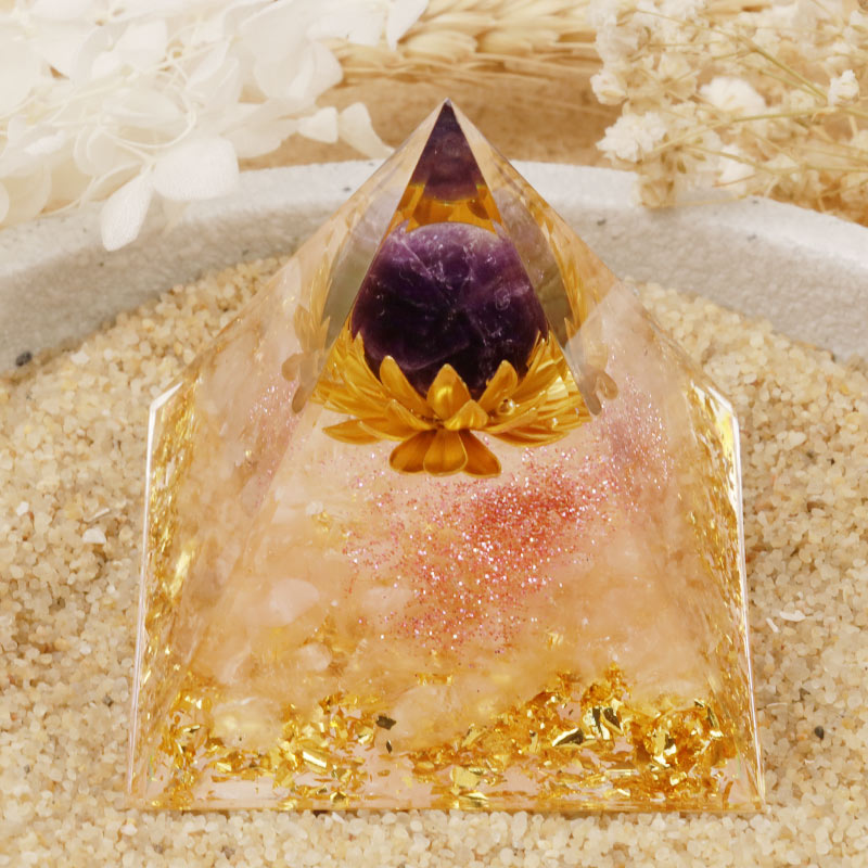 Olivenorma Amethyst Clear Quartz Orgone Pyramid