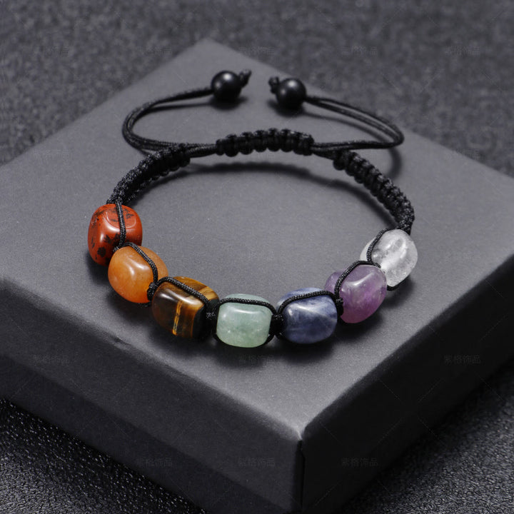 Olivenorma 7 Chakra Crystal Gemstone Bead Braided Wrap Men Bracelet  - image 5
