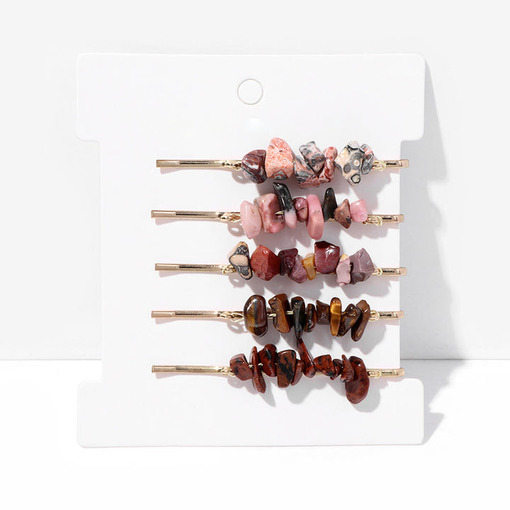 Olivenorma 5Pcs Healing Crystal Hairpin - Cherry Blossom Agate&Rhodonite&Tiger Eye&Mahogany Obsidian - image 22