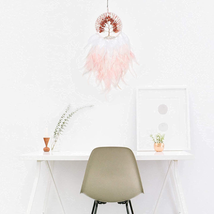 Olivenorma Crystal Tree of Life Pink Feather Dream Catcher - image 1