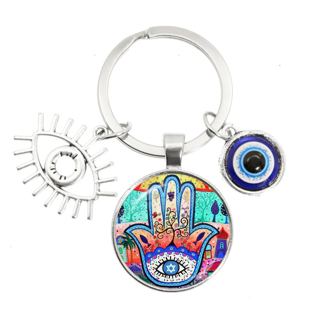 Olivenorma Blue Evil Eye Hamsa Epoxy Keychain