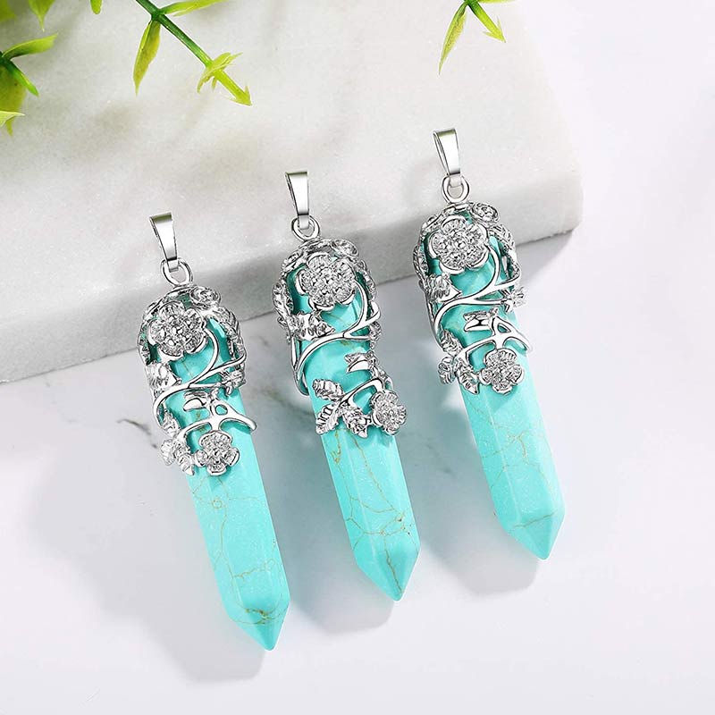 Olivenorma Natural Crystal Hexagonal Column Necklace