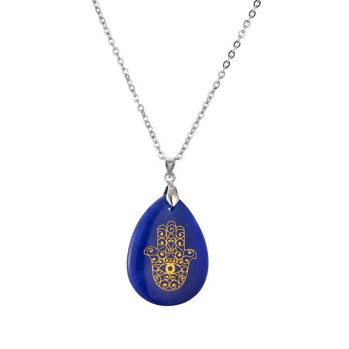 Olivenorma Natural Drop Shape Crystal Hamsa Pendant Necklace