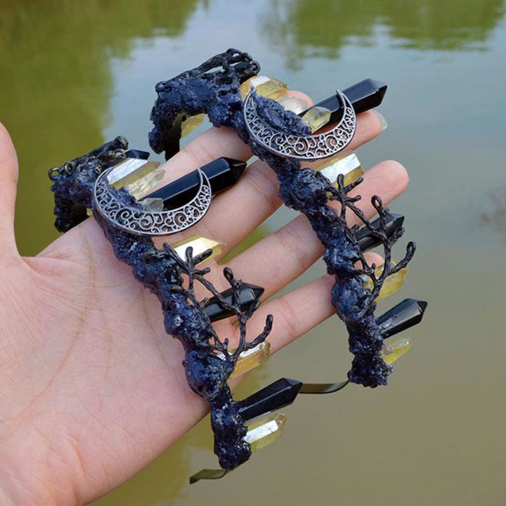 Olivenorma Natural Obsidian Crystal Citrine Column Crown Headband