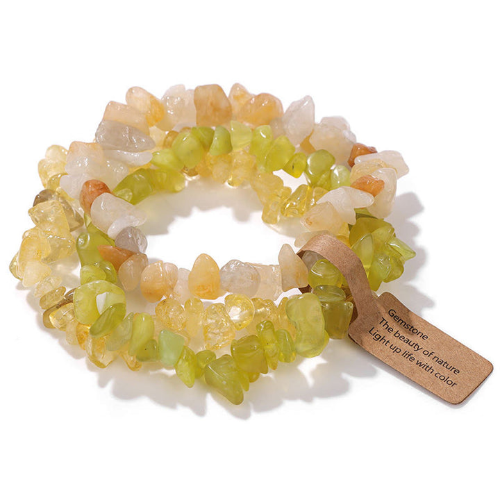 Olivenorma Natural Irregular Crystal Gravel Three Layer Bracelet