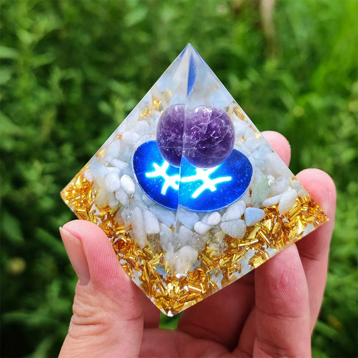 (Clearance 30% OFF / CODE: OFF30) - Olivenorma Amethyst with White Agate Pisces Zodiac Orgone Pyramid