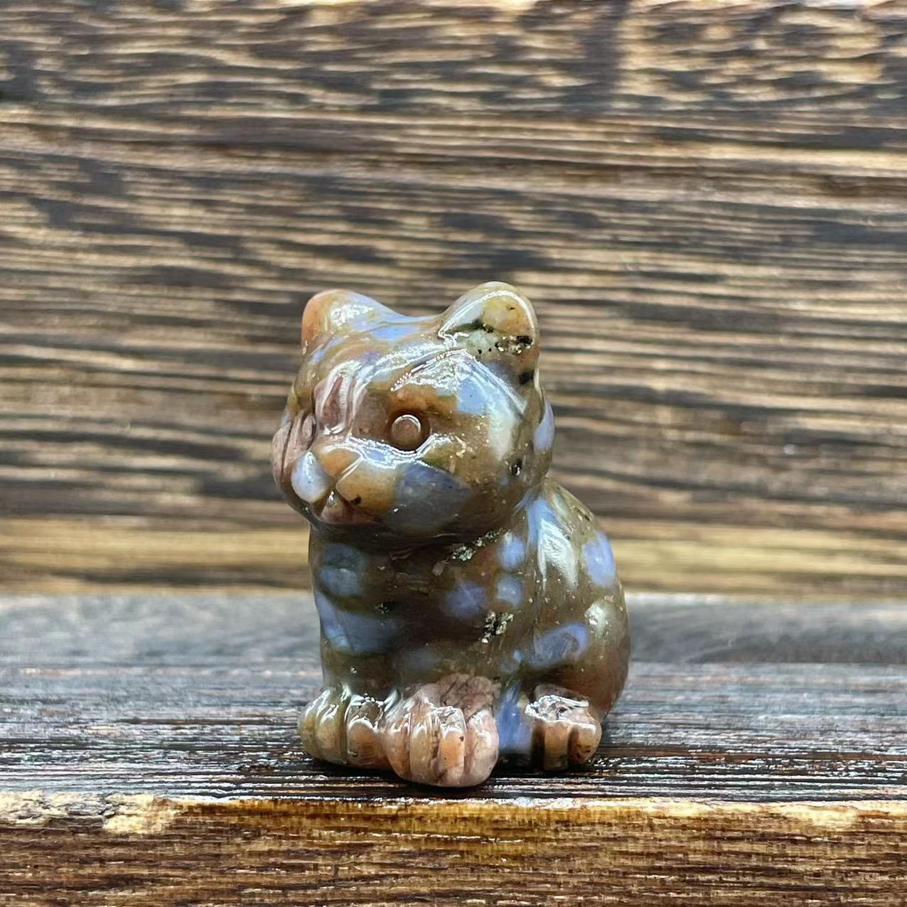 Olivenorma Natural Stone 1.2 Inch Cute Kitten Gemstone Decoration - Blue Flash - image 8