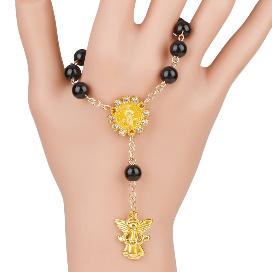 Olivenorma 8mm Golden Angel Christianity Pendant Rosary Bead Bracelet