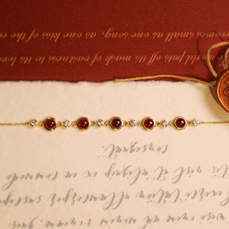 Olivenorma Natural Garnet Good Luck Gold Bracelet