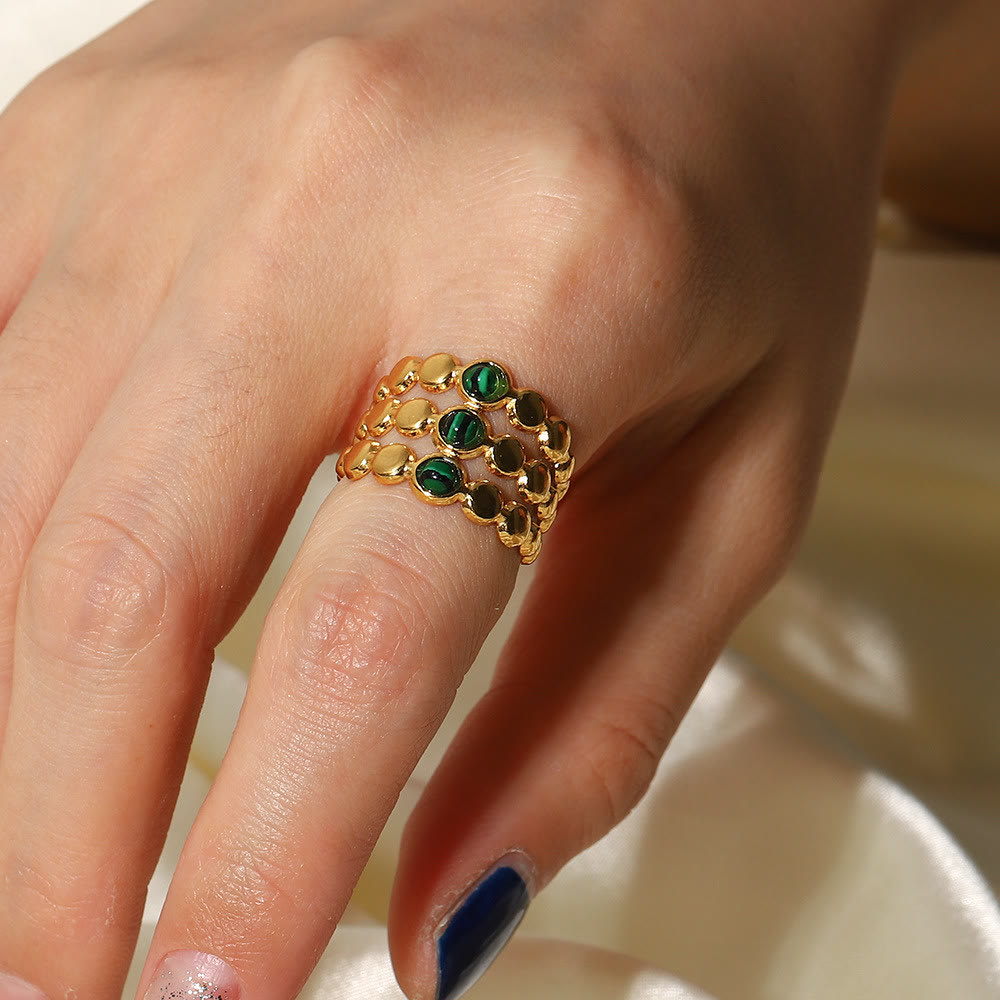 Olivenorma Gold Green Natural Malachite Open Ring Set