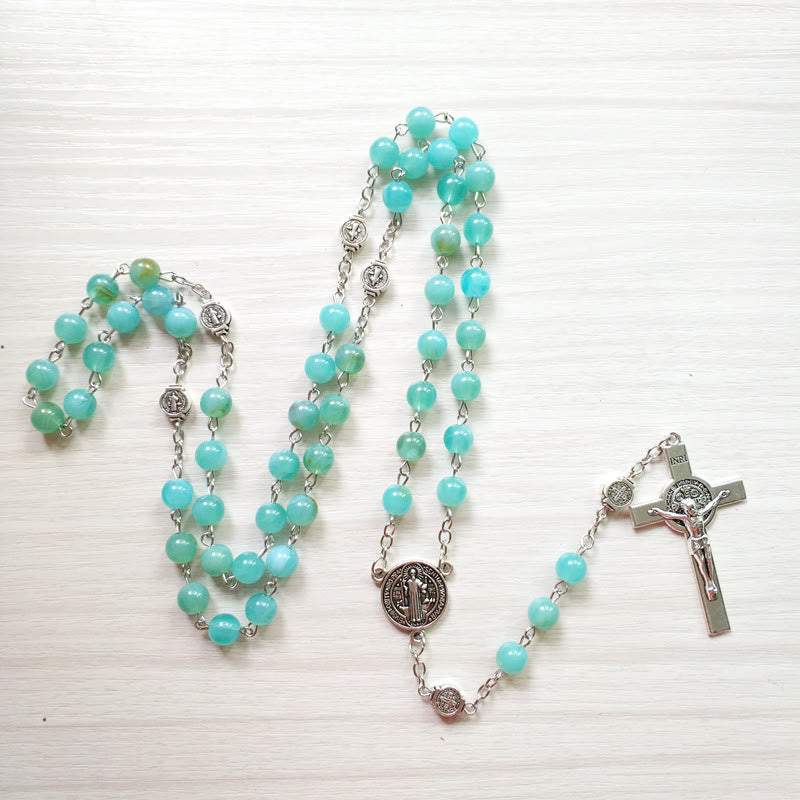 Olivenorma Amazonite Medal Cross Rosary Pendant Necklace - image 1