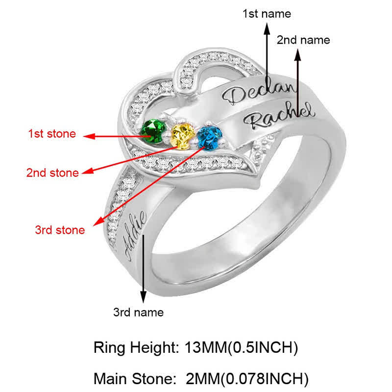 Olivenorma Creative Heart Personalized and Engraved Birthstones Ring - image 7