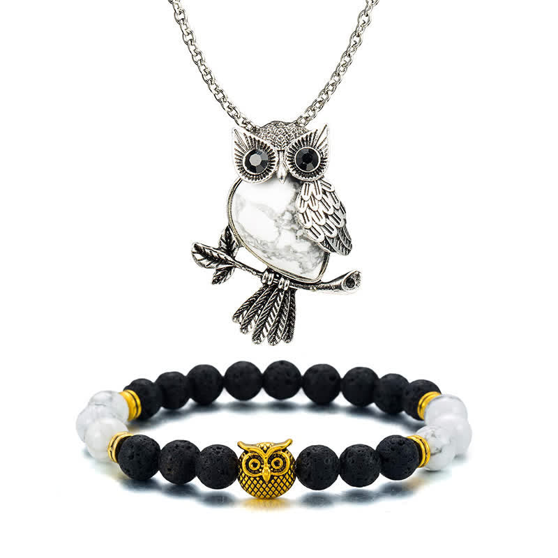 SPIRITUAL ENERGY - Owl Gemstone Necklace with Bracelet Gift Set - Howlite - Silver Chain - image 17