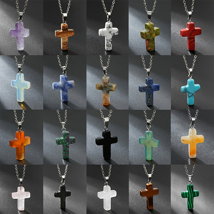 Olivenorma Natural Stone Cross Gemstone Necklace