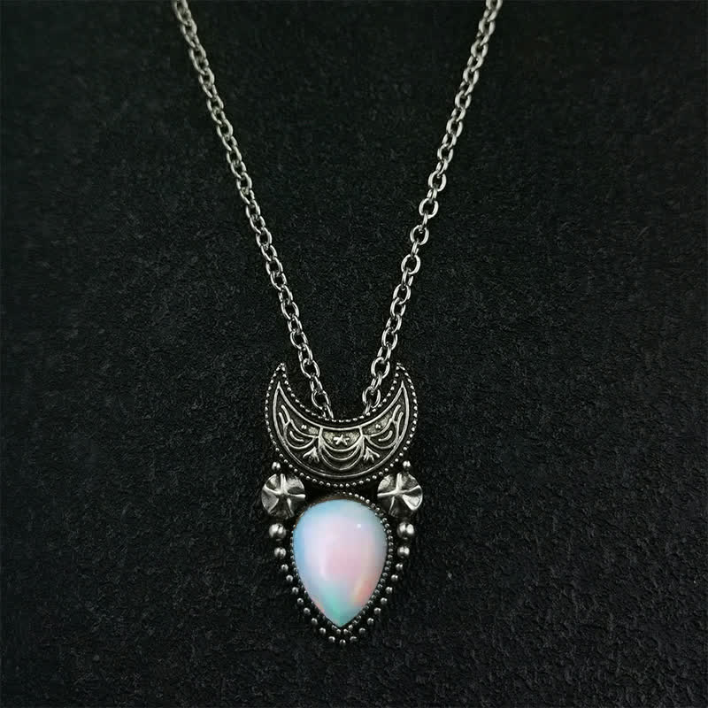 Olivenorma Vintage Moonstone Water Drop And Moon Necklace