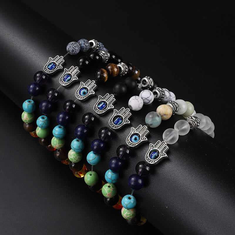 Olivenorma Colorful Chakra Evil Eye Hamsa Beaded Bracelet