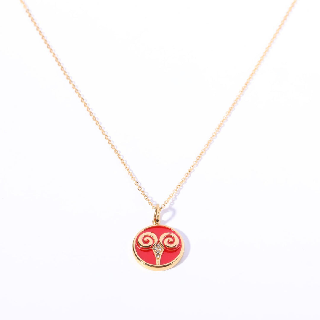 Olivenorma White Zircon Vintage Zodiac Stainless Steel 18k Necklace