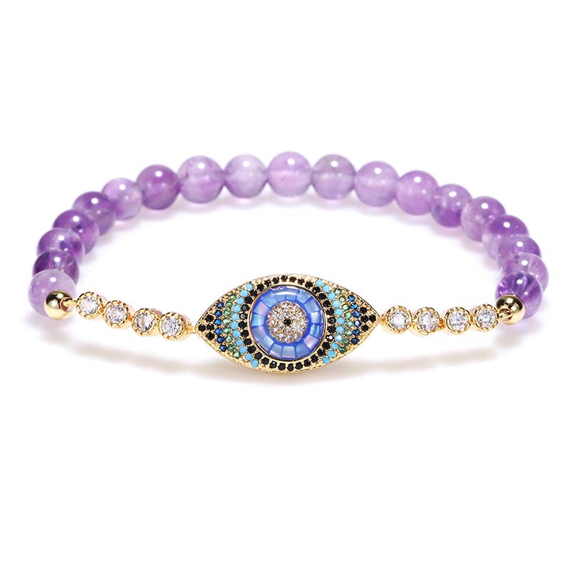 Olivenorma Amethyst Evil Eye Symbol Healing Bracelet