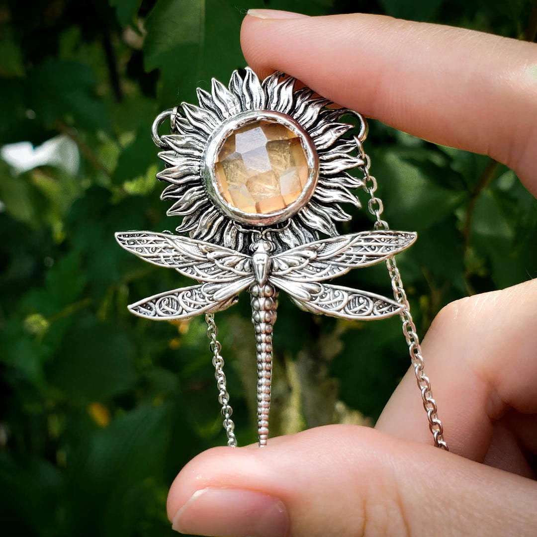 Olivenorma Sun Stone Dragonfly Sunflower Pendant Necklace - Sun Stone - image 0