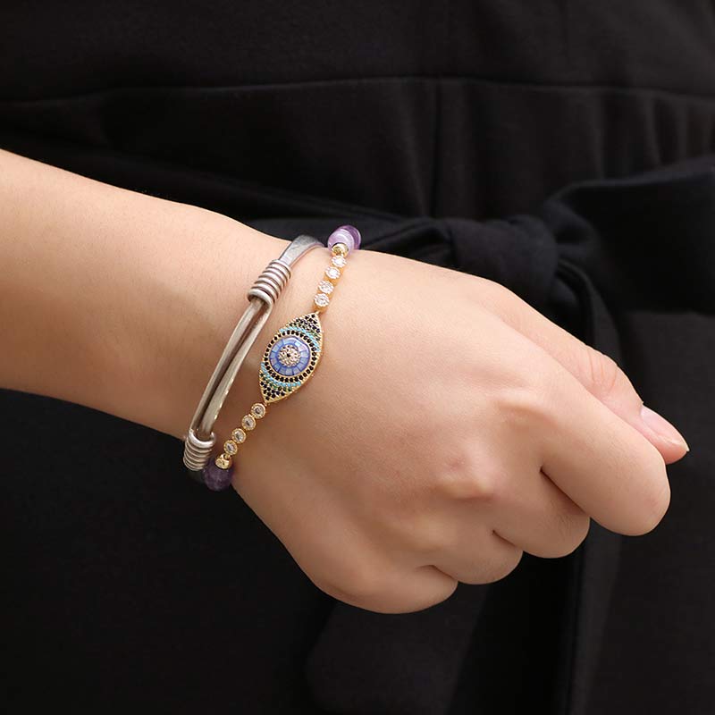 Olivenorma Amethyst Evil Eye Symbol Healing Bracelet