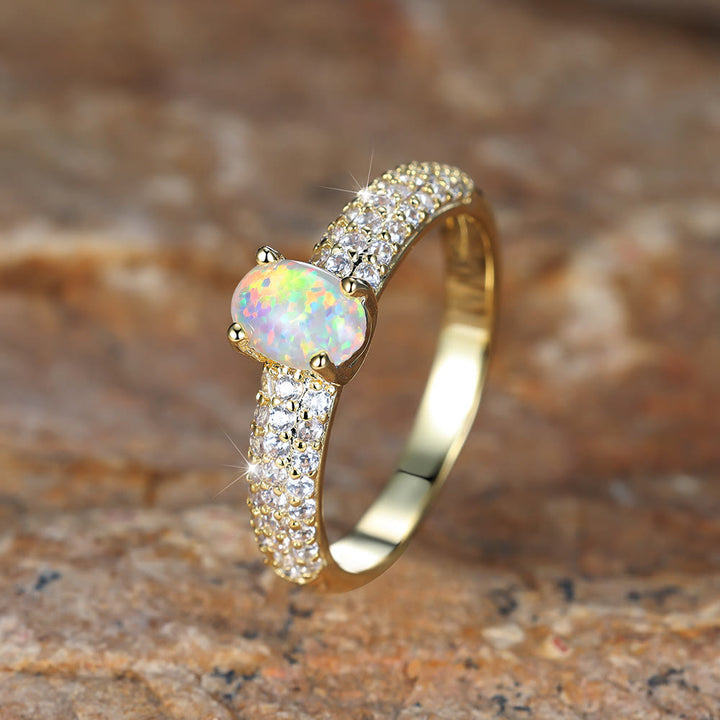 Olivenorma "Shiny Elegance" Round Opal Zircon Edge Band Ring