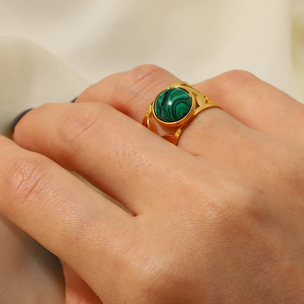 Olivenorma Gold Green Natural Malachite Open Ring Set