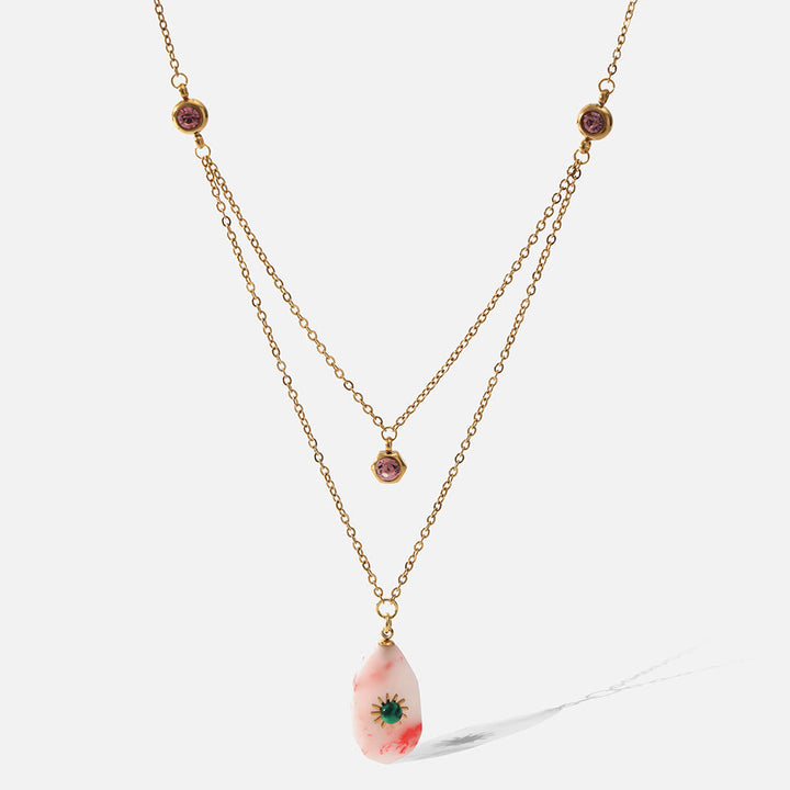 Olivenorma Rhodochrosite Zirconia Double Panel Necklace