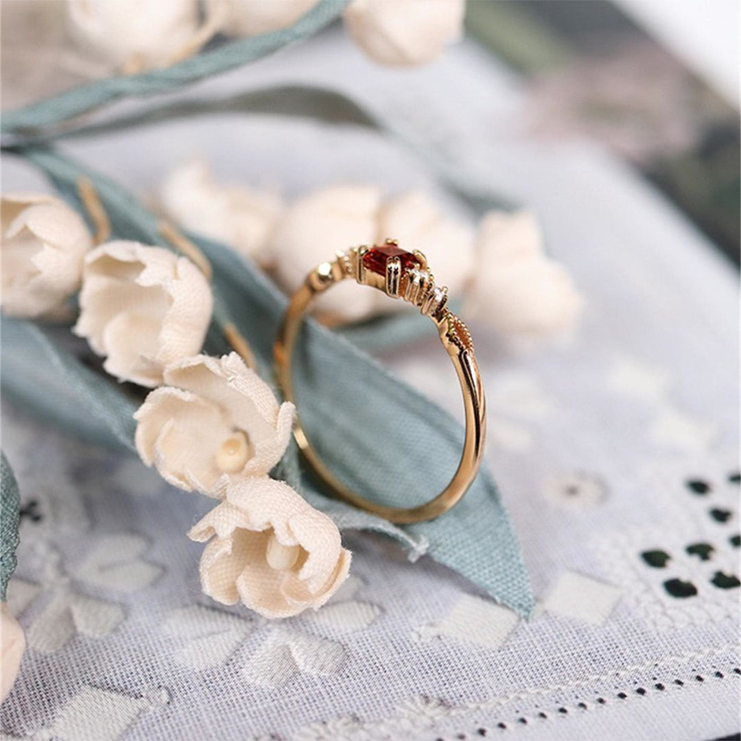 Olivenorma Dainty Square Garnet Gold Minimalist Ring