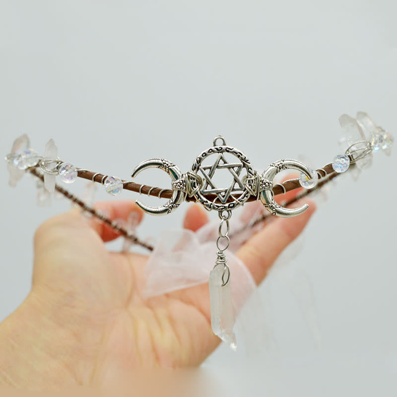 Olivenorma Natural Crystal Sun Moon Woven Flower Crystal Crown