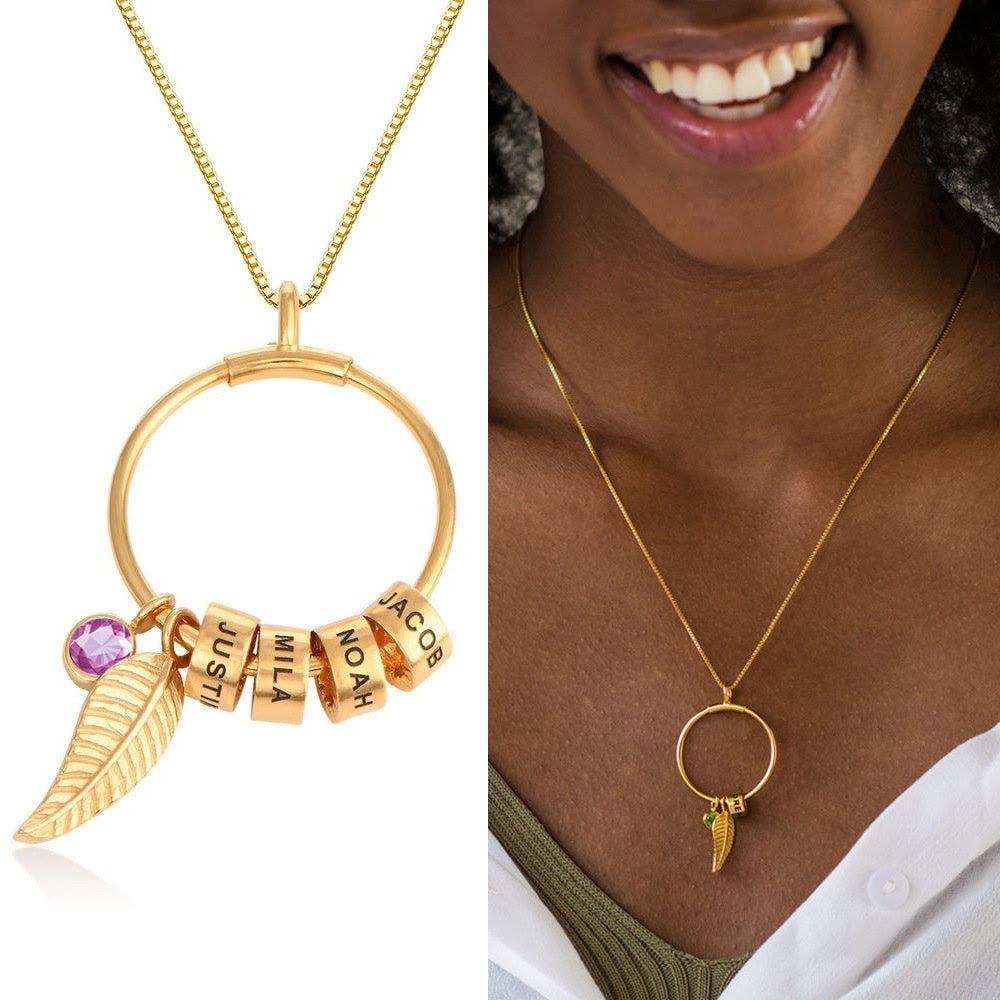 Olivenorma Custom Family Birthstone Leaf Beaded Engraved Necklace - image 2