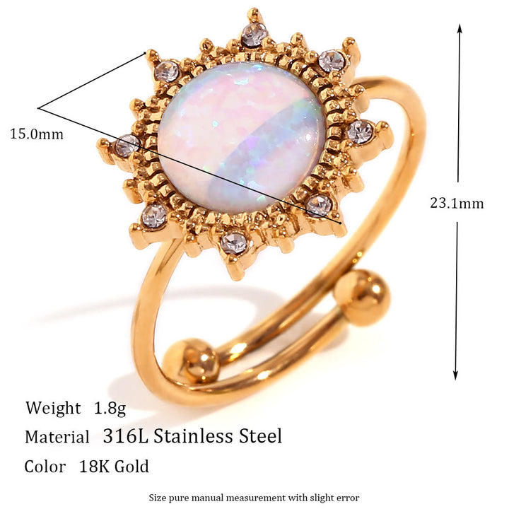 Olivenorma Natural Opal Sun Heart Adjustable Ring