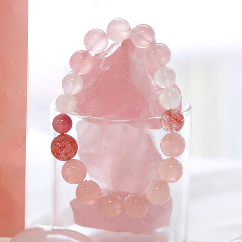 Olivenorma Rose Strawberry Clear Quartz Beaded Bracelet