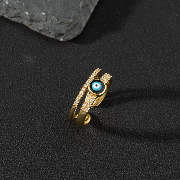 Olivenorma White Zircon Ring Evil Eye Adjustable Ring